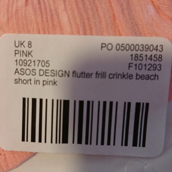 Asos Design Women's Flutter Frill Crinkle Beach Short Pink - Picture 8 of 8